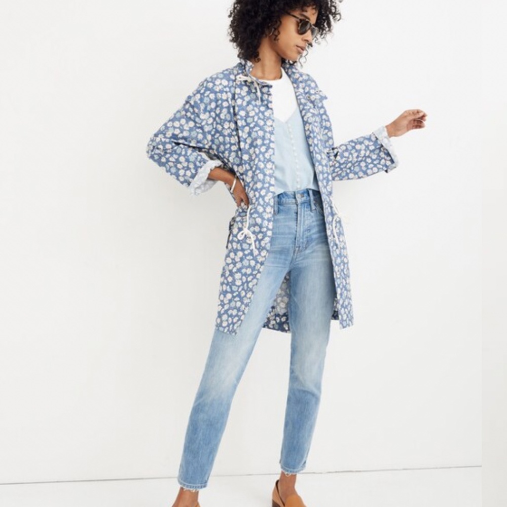 Madewell Ruffle-Neck Anorak Raincoat in French Floral Large EUC